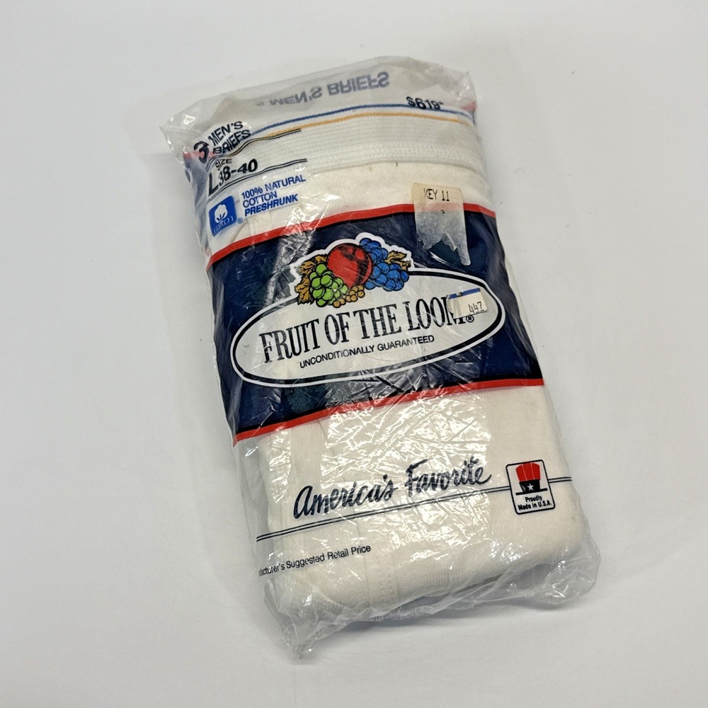 Vintage Fruit Of The Loom Briefs Mens L (38-40) Made In USA NOS 3 Pack FOTL 1986